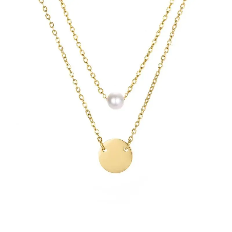 Collane con ciondolo Minar Doppio strato Collana con moneta in metallo con perle simulate per donne Signore 3 stili Catena sottile per tutti i giorni_voghion.com