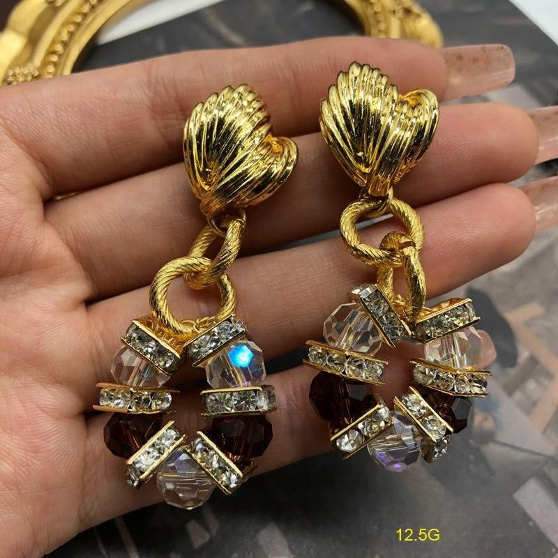 Designer's Medieval Palace Style Heavy Industry Elegant Contrast Crystal Beads Inlaid with Glazed European and American Retro Earnail Necklace Set_voghion.com