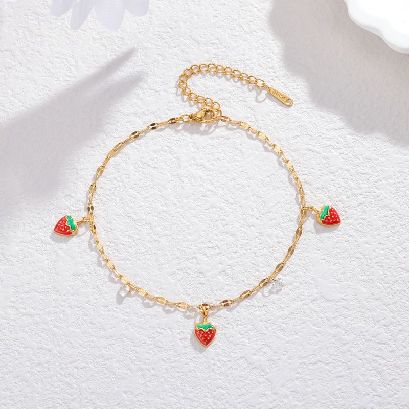 Süßes Titan-Fruchtelement, modisch, vielseitig, Edelstahl, High-End-Sinn, Damen-Fußkettchen_voghion.com