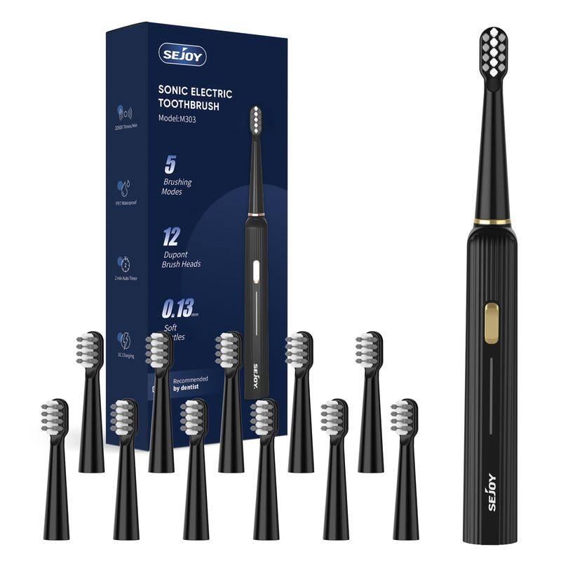 SEJOY Sonic Electric Toothbrush Rechargeable With 12 Brushes 5 Modes USB Charge_voghion.com