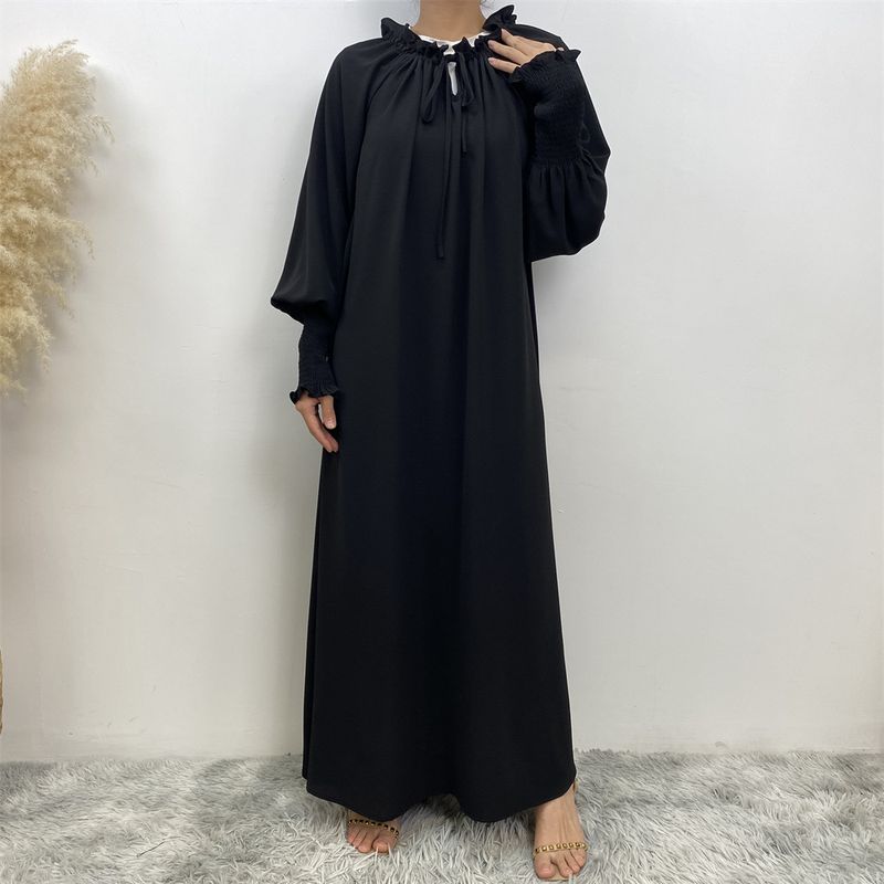 Robe musulmane simple de couleur unie pour femmes, mode féminine_voghion.com