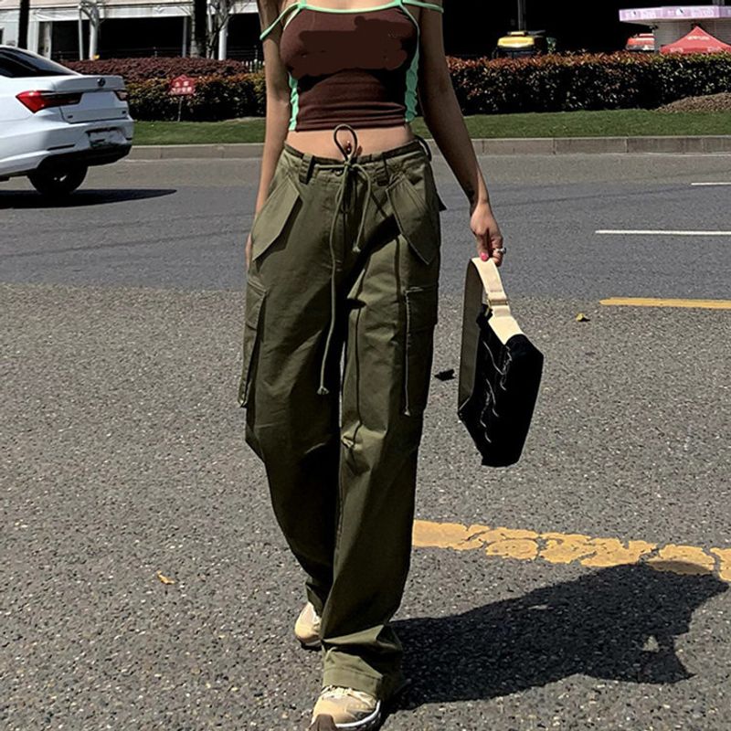Women's Clothing Street Casual Loose Slim Straps Multi Pocket Trendy Straight_voghion.com