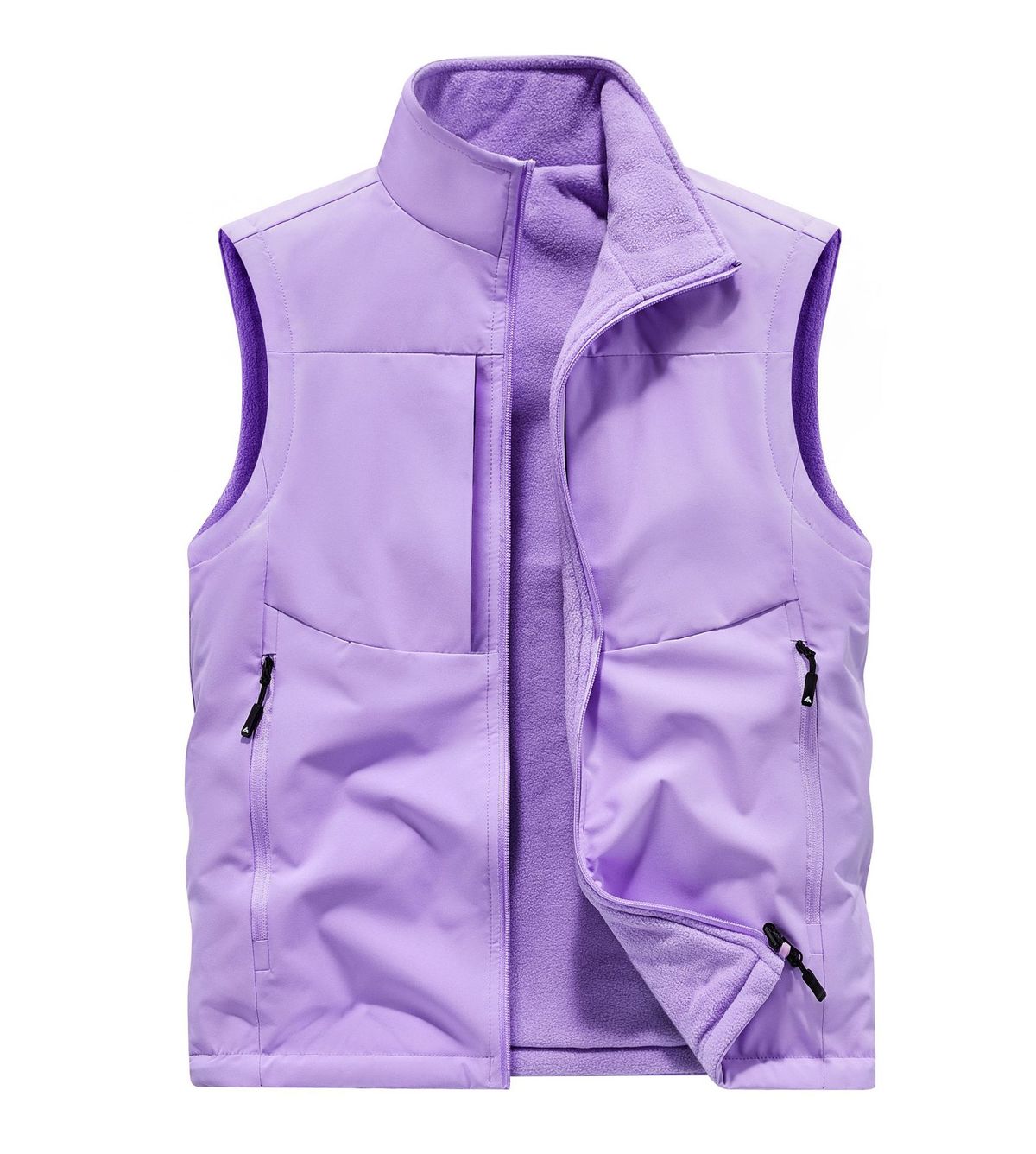 Men's Reversible Fleece Vest For Outdoor & Casual Wear, Stand Collar, Thick Warm Layering Vest, Lightweight & Breathable, Multiple Pockets_voghion.com