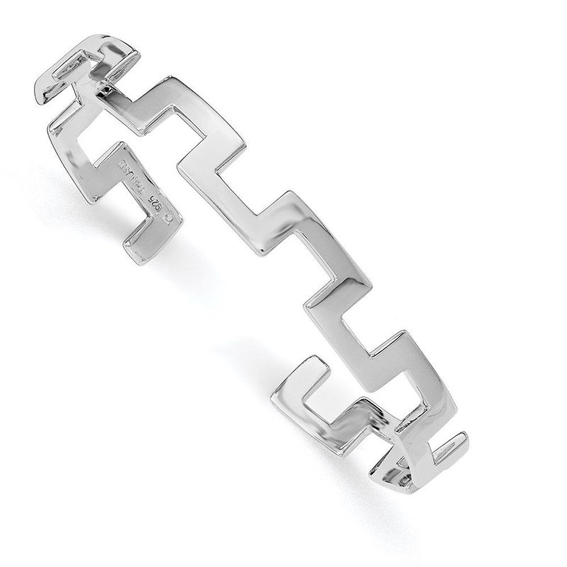 Sterling Silver Rhodium-plated Polished Fancy Cuff Bangle_voghion.com