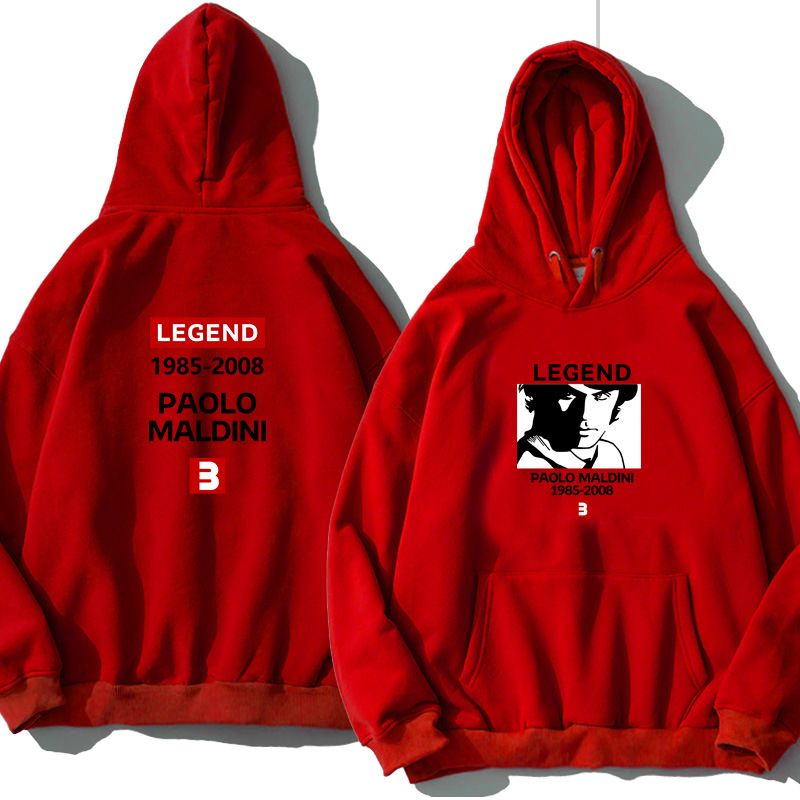 370G Fodbold Forside Bagside Trykt Paul Maldini Legendarisk langærmet hættetrøje til mænd og kvinder_voghion.com