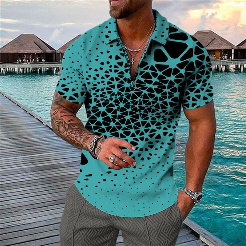 Mode-Polo-T-Shirt 3D-Farbe Tide-Marke bedrucktes Tie-Dye-Polo-Shirt mit kurzen Ärmeln_voghion.com