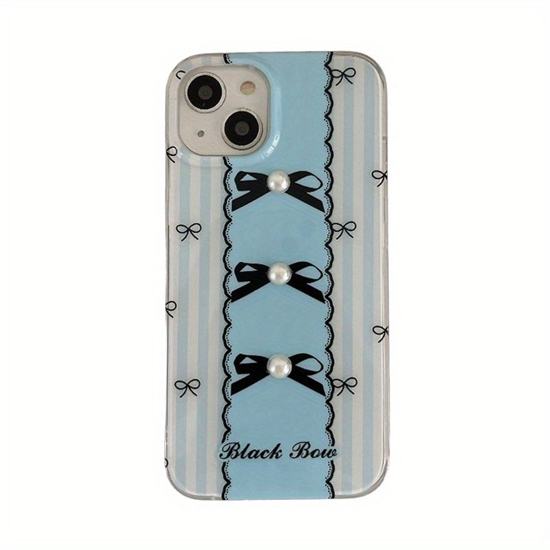 Double-layer striped bow three-dimensional pearls suitable for 15 mobile phone case 14ProMax new13 Korean style12 all_voghion.com