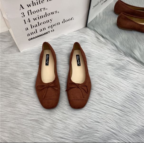 Happyfeeling Moccasins Koreanesch Quadrat Zeh shallow Bowknot Flat Shoes Ballet All Match Retro Single Shoes_voghion.com