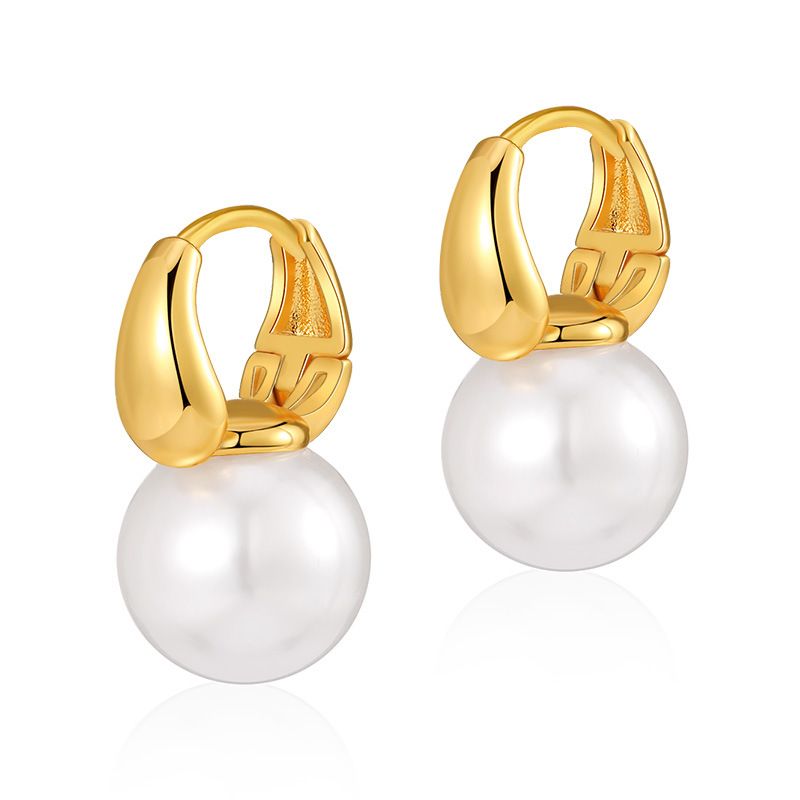 Orecchini in ottone placcato in stile barocco con perle in vero oro K, materiale in perle di conchiglia, eleganti fibbie per orecchini_voghion.com