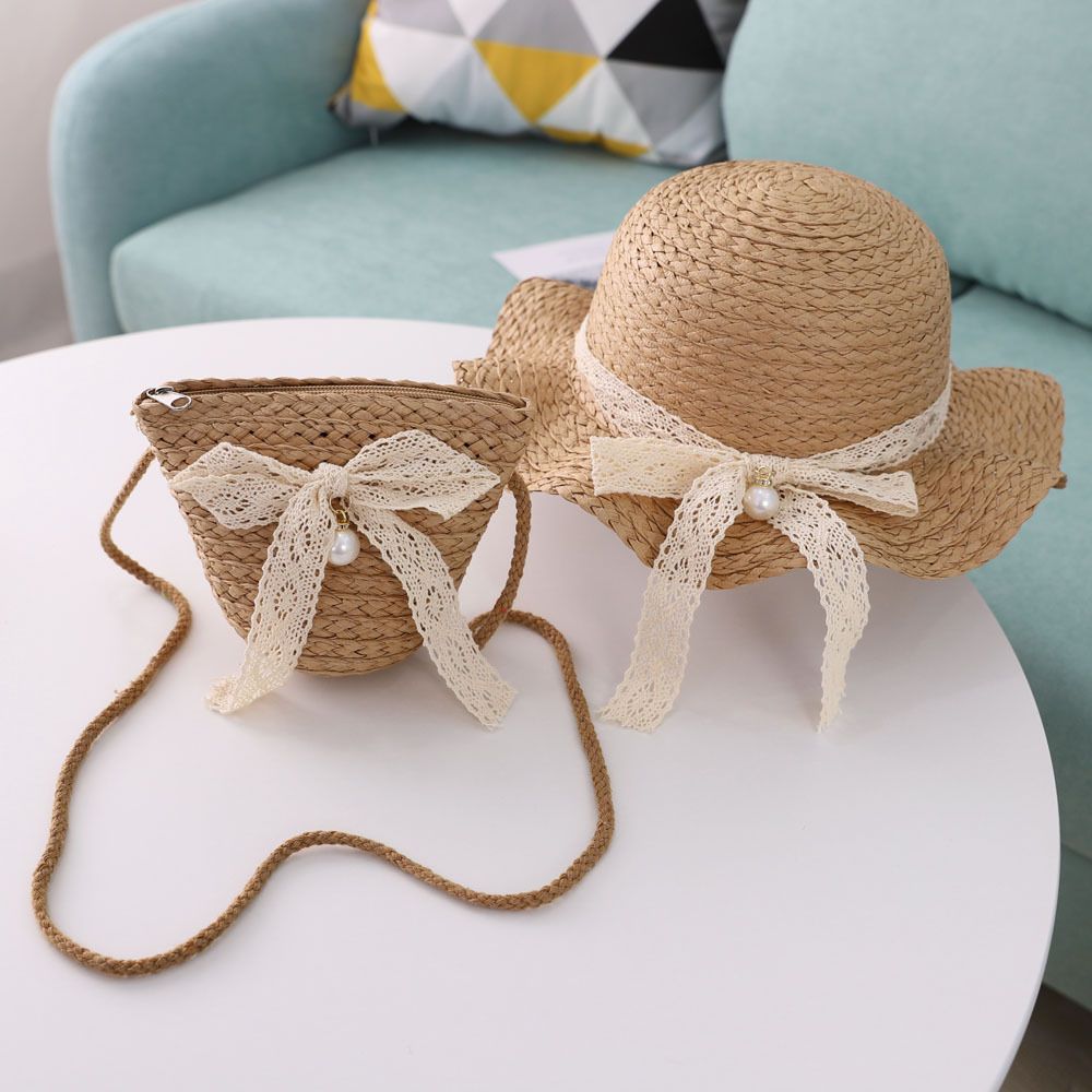 2020 Estate Nuovo Nastro di Paglia per Bambina, Cappello da Pescatore con Parasole a Fiori, Set di Borse Carine con Protezione Solare_voghion.com