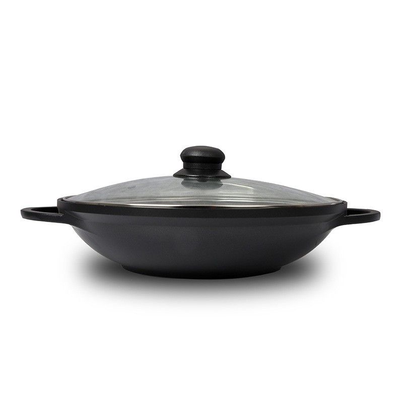 Double ear double bottom non sticky induction cooker Korean cast aluminum frying pan Double-flavor hot multi-function_voghion.com