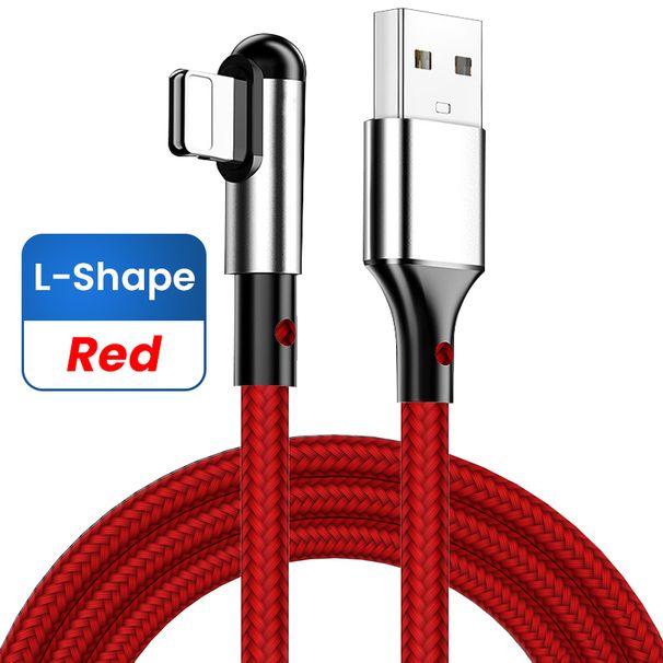 Degree 90 Fast Charging USB Cable For iPhone 13 12 11 Pro Max XS XR X 8 7 6 6S 5S L-shape Nylon USB Wire Cord    _voghion.com