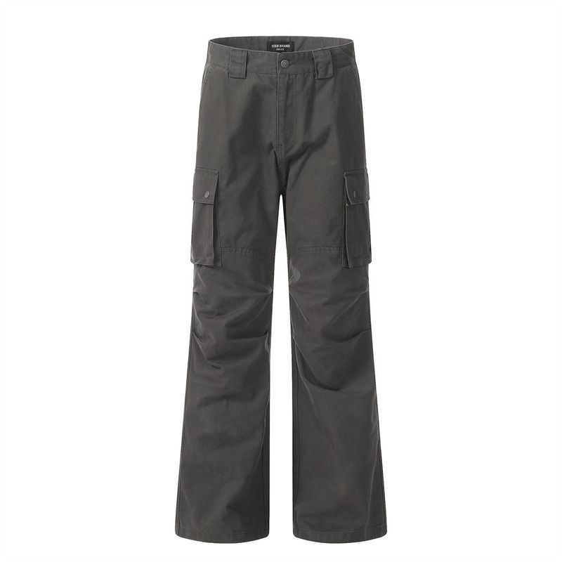 Herrenbekleidung Arbeitskleidung Freizeithose High Street Design Plissee Loose Multi Pocket Wide Leg Gerade Hose_voghion.com