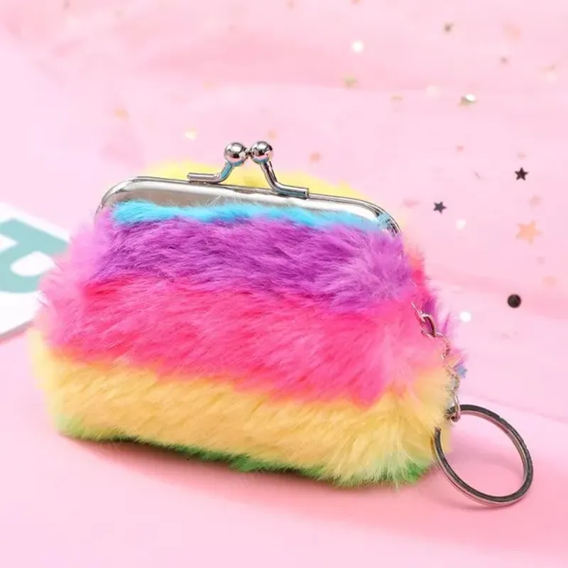 Monedero de felpa de arco iris para niños, 3 pulgadas, dibujos animados, hebilla para niños, moneda, 2 colores, bolso de concha para bebé, billetera_voghion.com