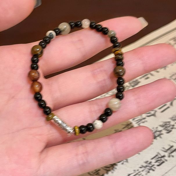 Nuovo braccialetto di coppia versatile impilabile con perline in pietra occhio di tigre nera in stile cinese con chicchi di caffè_voghion.com