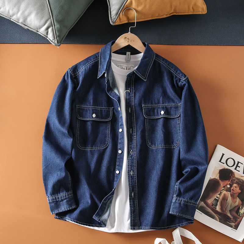 Denim shirt men's long sleeved casual shirt new youth jacket men's trendy 2024 design sense_voghion.com