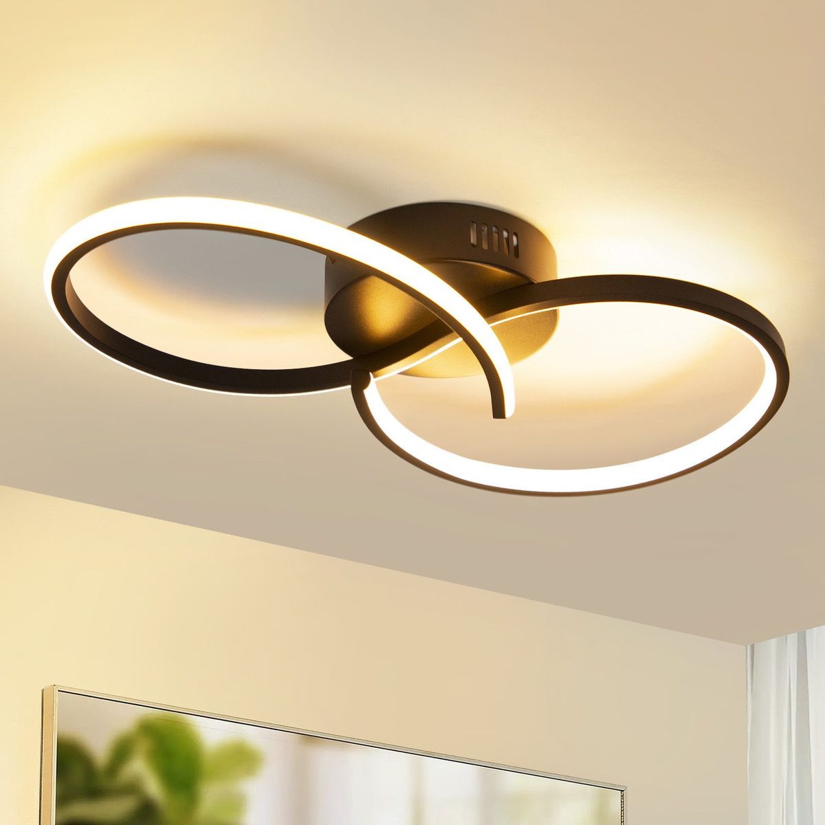 Glitzerlife Deckenleuchte LED Deckenlampe Schwarz - Moderne Wohnzimmerlampe 12W Schlafzimmerlampe Innen 3000K Küchenlampe Warmweiß Deckenbeleuchtung Für Flur Küche_voghion.com