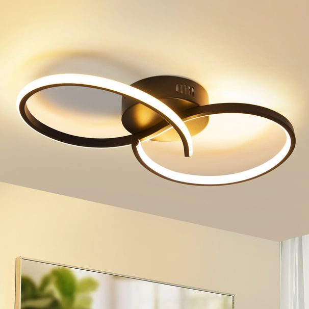 Glitzerlife Deckenleuchte LED Deckenlampe Schwarz - Moderne Wohnzimmerlampe 12W Schlafzimmerlampe Innen 3000K Küchenlampe Warmweiß Deckenbeleuchtung Für Flur Küche_voghion.com