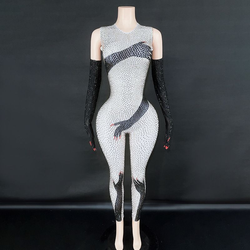 Halloween aftenfestkjole Atmosfære kjole Sort håndaftryksdesign Sense Tætsiddende jumpsuit Slim Fit_voghion.com