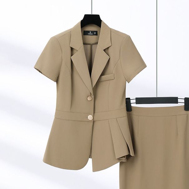 Women's Clothing Khaki Suit Jacket For Women Summer New Commuting Front Desk Short Sleeved Formal Wear OL Temperament Work Clothes Professional Suit_voghion.com