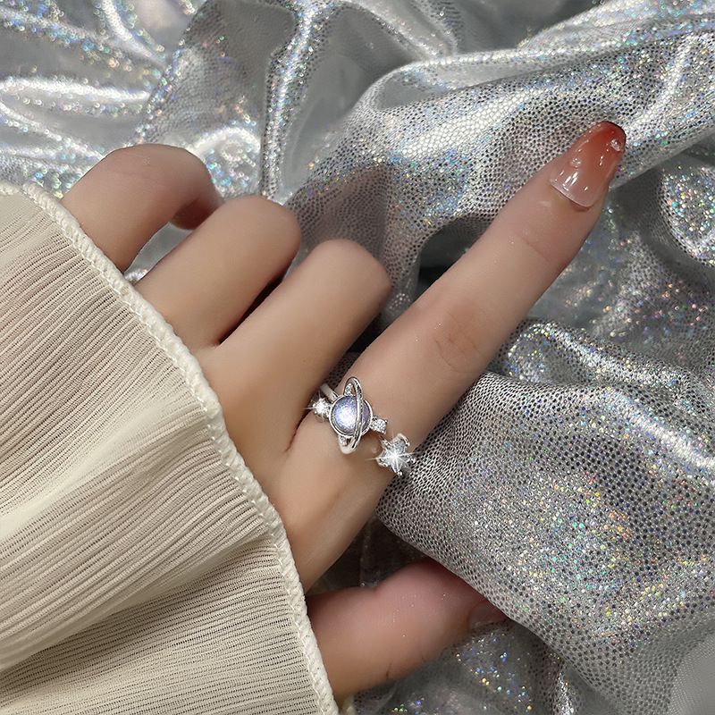 Stempel VENUS Sier Kleur Maansteen Zirkoon Ring voor Vrouwen Meisje Cadeau Ster Planeet Aurora Sieraden Dropship Wie_voghion.com