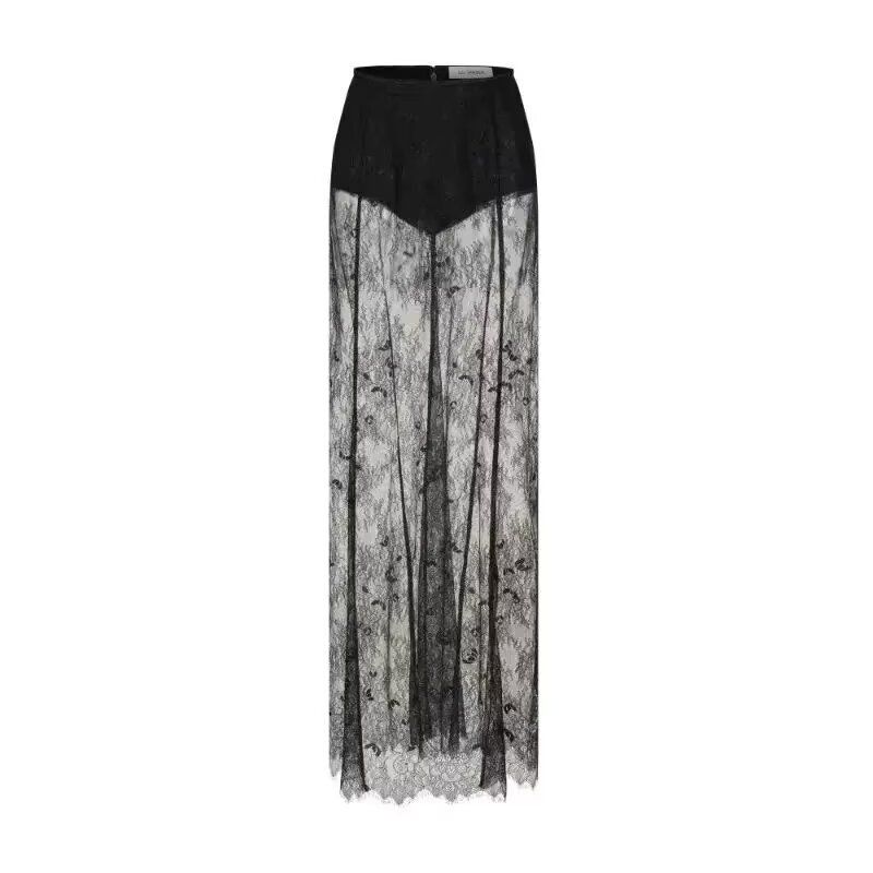 Elegantes Maxirock-Set aus Spitze mit hoher Taille für Damen – schulterfreies bauchfreies Top und fließendes langes Kleid, zweiteiliges Outfit, schmale Passform, für formelle Anlässe/Partys_voghion.com