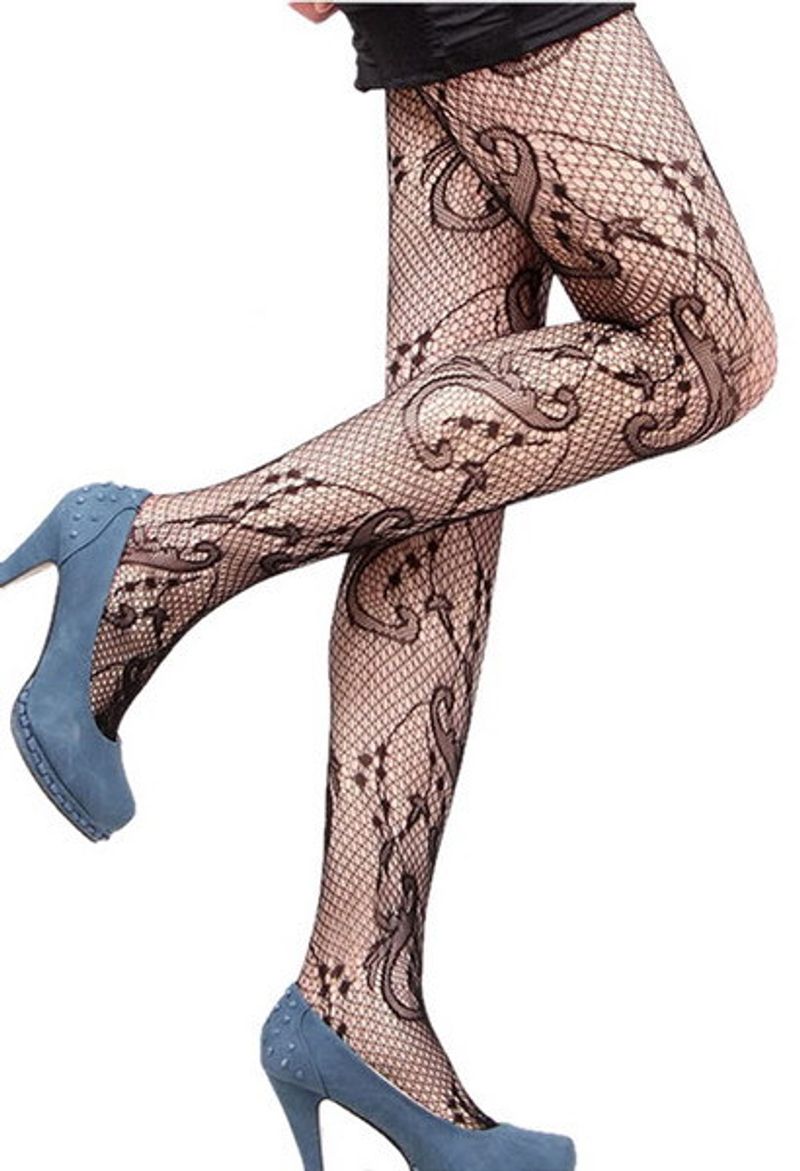 Blancho LZSA016-1 Sexy Black Sheer Leaf Stocking_voghion.com