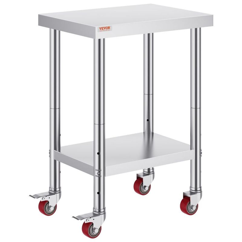 24x18x34 Inch Stainless Steel Work Table 3-Stage Adjustable Shelf With 4 Wheels Heavy Duty Commercial Food Prep Worktable With Brake For Kitchen Pr_voghion.com