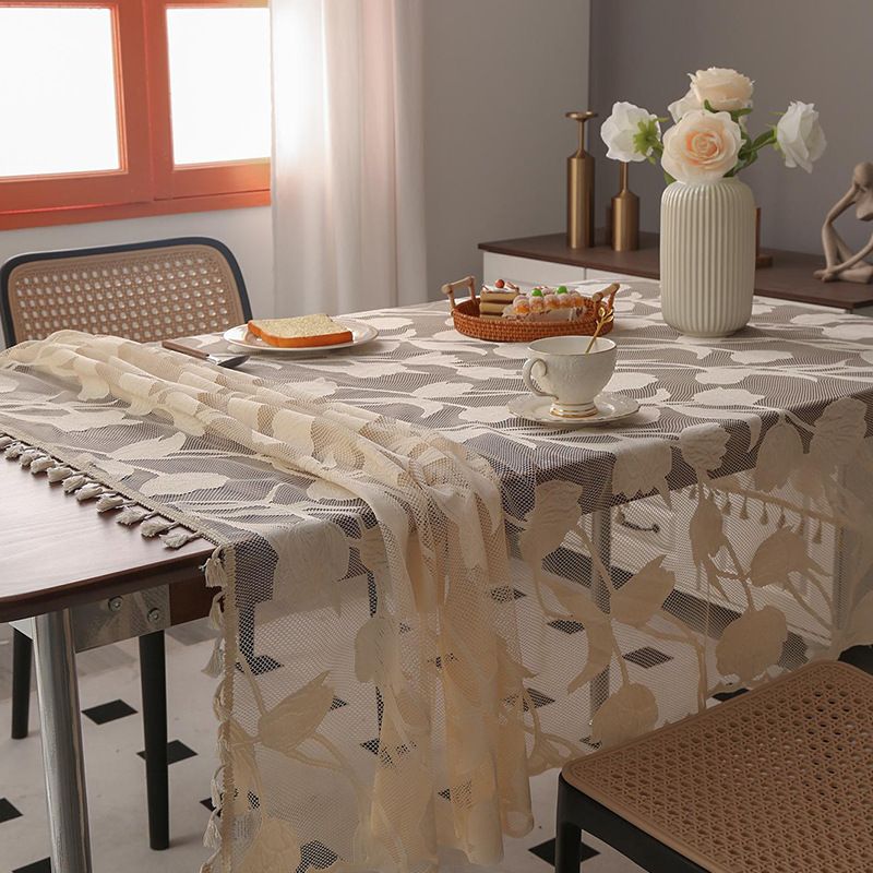 Vintage Lace Tablecloth - Elegant Rectangular Table Cover With Hemstitch Border For Dining Table/Coffee Table/Photo Backdrop_voghion.com
