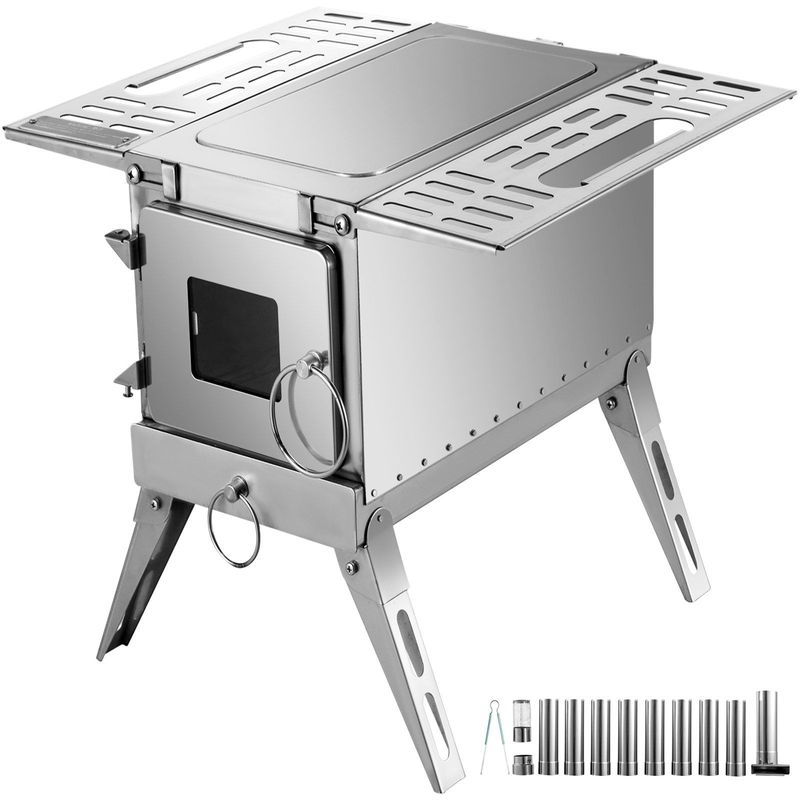 VEVOR Tent Wood Stove,Outdoor Camping Wood Burning Stove Stainless Steel With Folding Pipe,Portable Wood Stove 90.6'' Height Wood Tent Stove For Camping, Tent Heating, Hunting, Outdoor Cooking_voghion.com