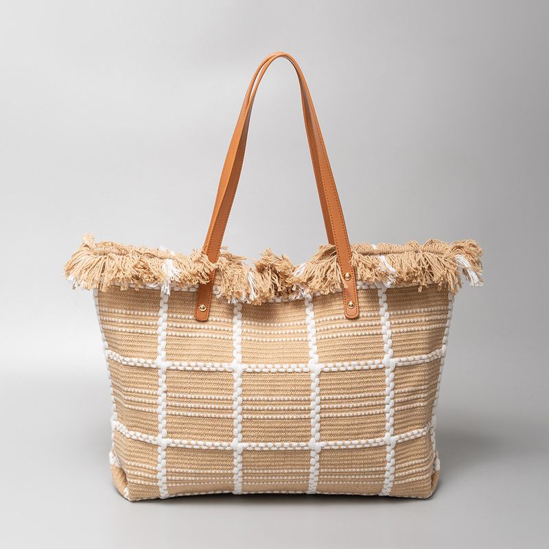 ENSPT grenzüberschreitende Canvas-Tasche, große Kapazität, Pendlertasche, High-End-Nischen-Umhängetasche, Quasten-Einkaufstasche für Damen_voghion.com
