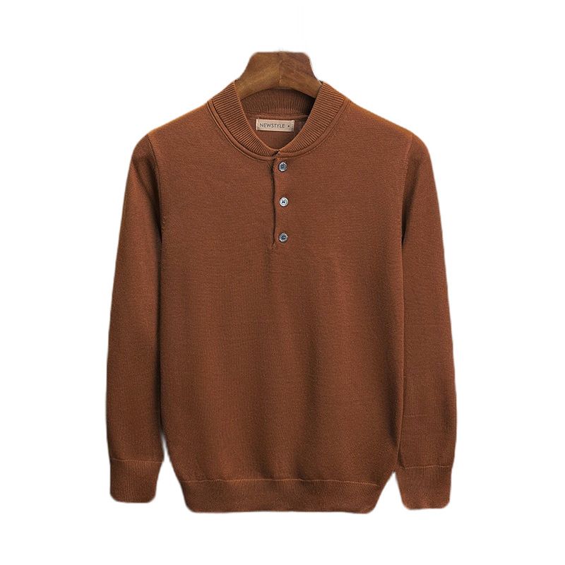 Men's Plus-Size Henley Neck Sweater - Breathable Stretch Knit Pullover With Business Casual Elegance, Machine Washable & Wrinkle-Resistant_voghion.com