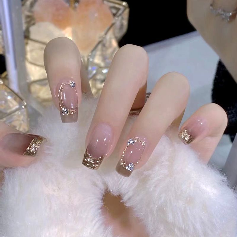 Ontwerp 24 stks ster nep nagel tips draagbaar lange ballerina kunstnagels glitter blauw franse volledige dekking druk op n s_voghion.com