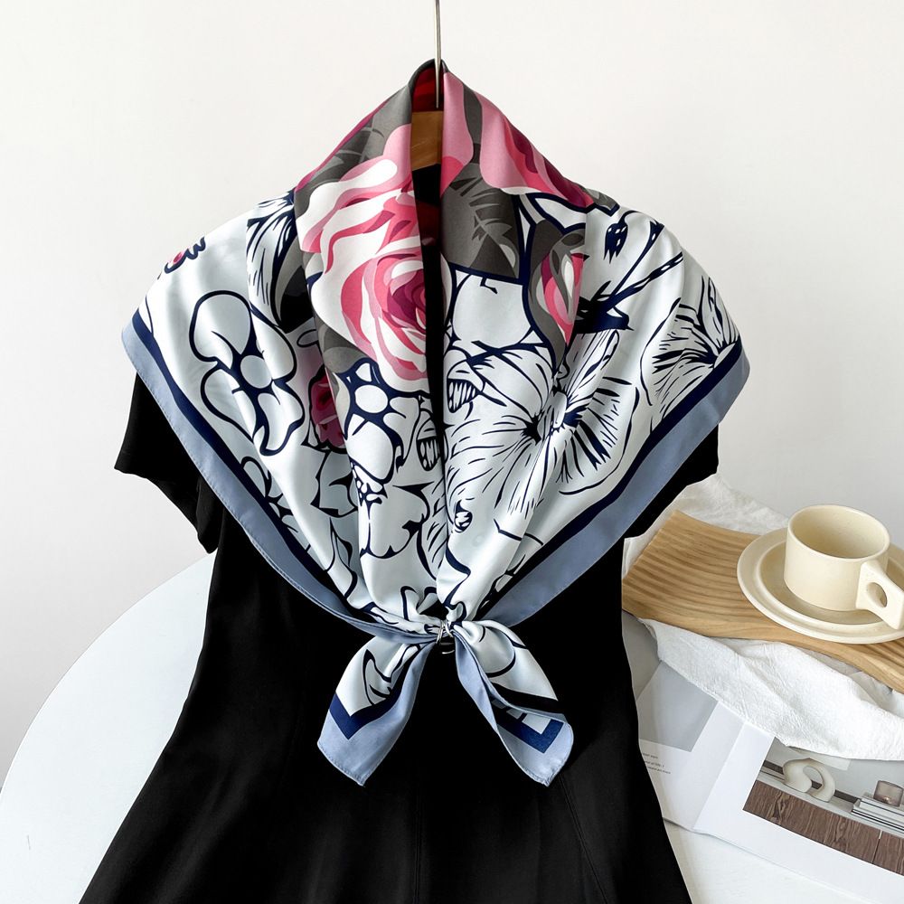 2024 Ny 90 cm sidenrosdesign ädel och elegant svärmorspresent mjuk fyrkantig halsduk_voghion.com