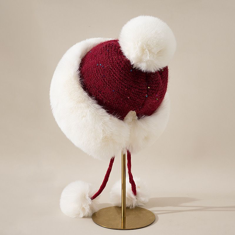 Cappelli da donna in pelliccia sintetica, per valorizzare il viso, in pelliccia di coniglio bianco e velluto, cappello Lei Feng per donna, cappello da sci, caldo, antivento e con protezione per le orecchie_voghion.com