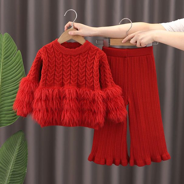 Set aus Strickpullover und Schlaghose für Mädchen – Weiche Polyestermischung, Koreanischer Stil, 3–8 Jahre (100–140 cm), Beige/Rot/Pink/Khaki_voghion.com