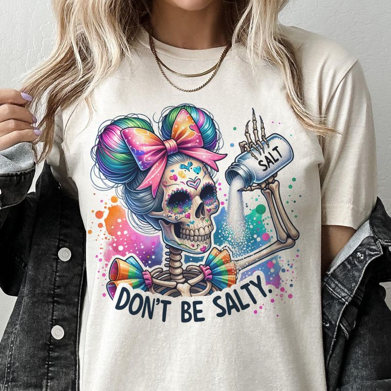 Camiseta Don't Be Salty, Verano, Esqueleto Sarcástico, Salada, Camiseta De Calavera Para Mujeres_voghion.com