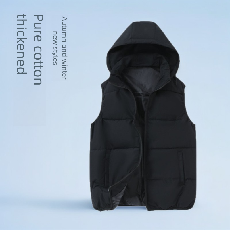 Gilet da uomo in cotone spesso, versatile, con cappuccio, tinta unita, taglie forti, autunno inverno_voghion.com