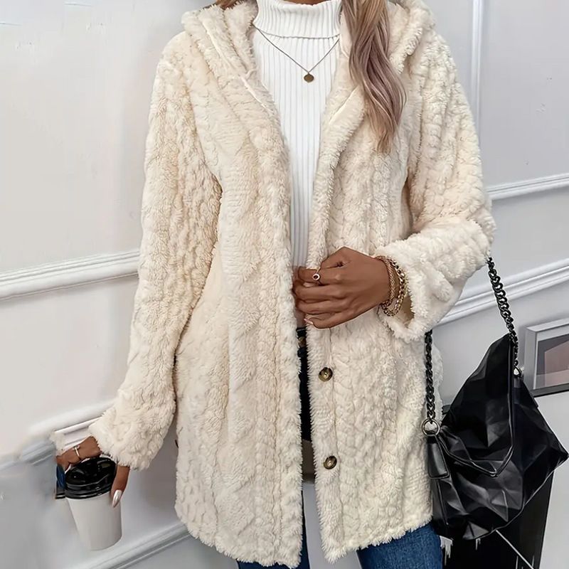 Women's Clothing hooded solid color cardigan button long sleeve casual jacket_voghion.com
