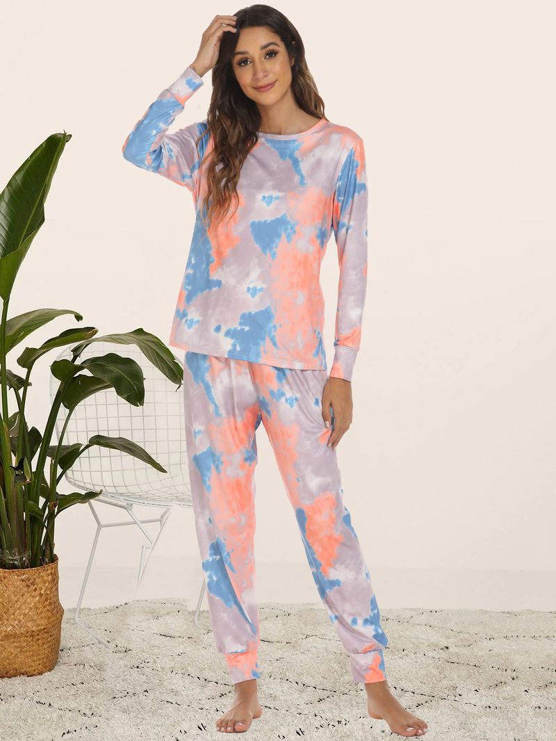 Piżamy damskie Home suit piżamy tie dye długie rękawy i spodnie_voghion.com