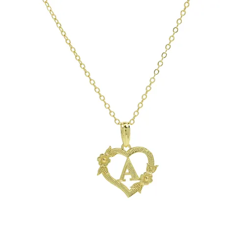 Collana con ciondolo a forma di cuore con lettera inglese a forma di cuore, motivo placcato oro in ottone caldo, 26 cuori_voghion.com