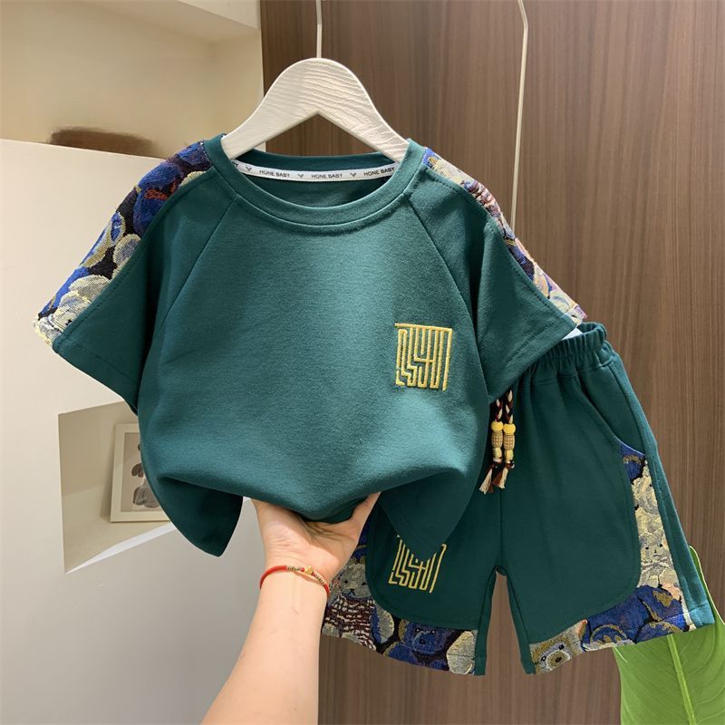 Mother & Kids Boys' Street Blasting Summer Clothes Children's Short Sleeved Suits 2024 New Baby Summer T Shirt Shorts Two Piece Suits_voghion.com