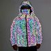 Abbigliamento maschile cappotto di cotone riflettente colorato tascabile tridimensionale cappotto di cotone con cappuccio luminoso color arcobaleno cappotto di cotone di grandi dimensioni_voghion.com