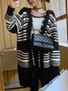 K Retro Wave Stripe Sweater; Black And White Color-blocked Cardigan; Loose Mid-length Knitted Jacket; Hooded Coat For Women_voghion.com