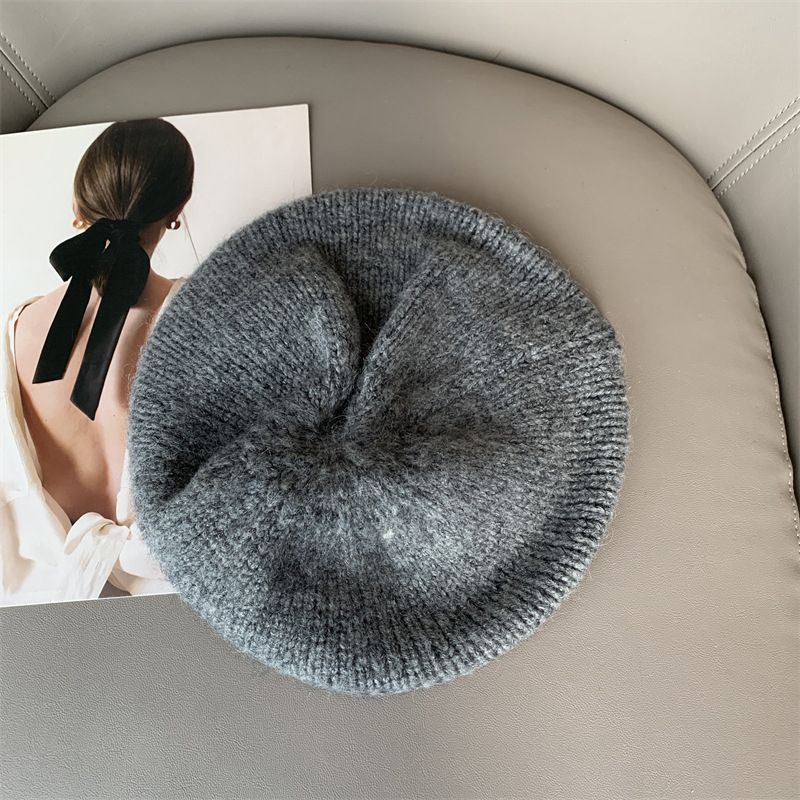 Moud mëll Woll Frae Béretten Déck waarm Wanter Meedercher Beanies Retro Franséisch Kënschtler Einfache Moler Kappe Einfarweg Elegant_voghion.com