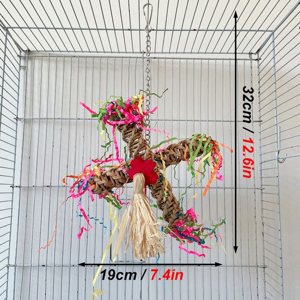1pc Random Color Rattan Parrot Windmill Chew Toys Hanging Swing Shredder Toys Bird Cage Bite Accessories For Macaws Pet Supplies_voghion.com