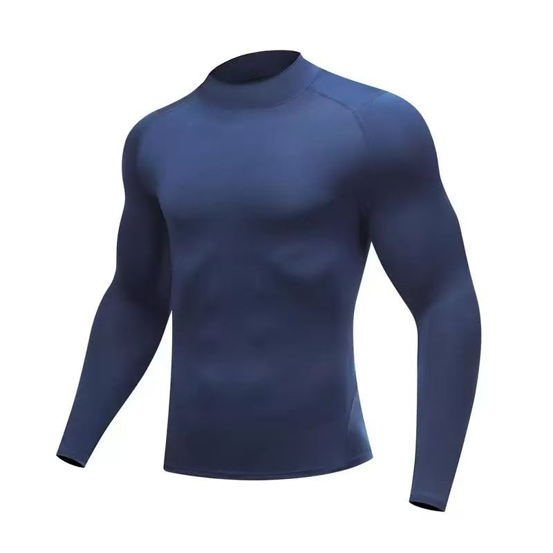 T-shirt de sport à manches longues, col rond, respirant et moulant pour homme, séchage rapide et compression_voghion.com