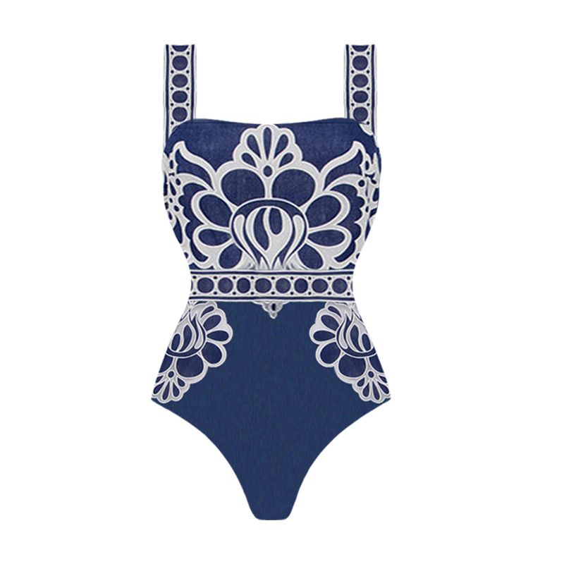 Women's National Style Printed One-Piece Swimsuit - Floral Ethnic Design Bathing Suit​_voghion.com