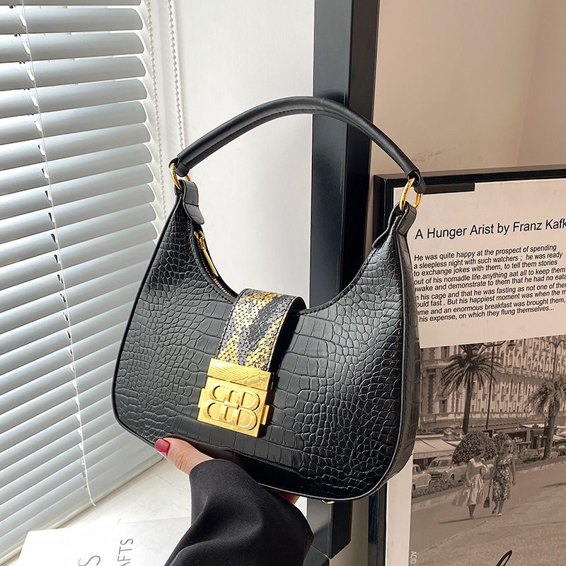 Cross-border women's bag 2023 new simple fashion shoulder bag retro crocodile pattern ladies underarm Messenger bag bags_voghion.com