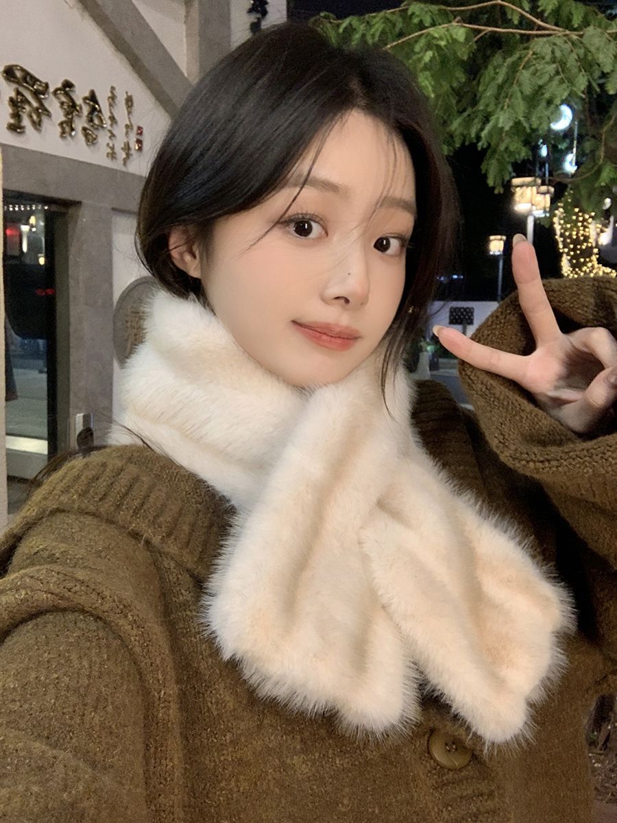 Wintermütze und Schal aus weichem Plüsch für Damen, neues zweiteiliges Set aus pelzigem Nerzfell, verdicktes, kältebeständiges und warmes Set_voghion.com